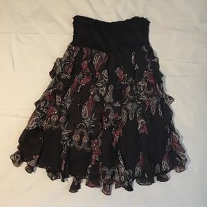 Strapless brown paisley ruffle dress